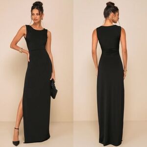 Lulus Significant Allure Black Slinky Knit Ruched Maxi Dress XL Wedding Party
